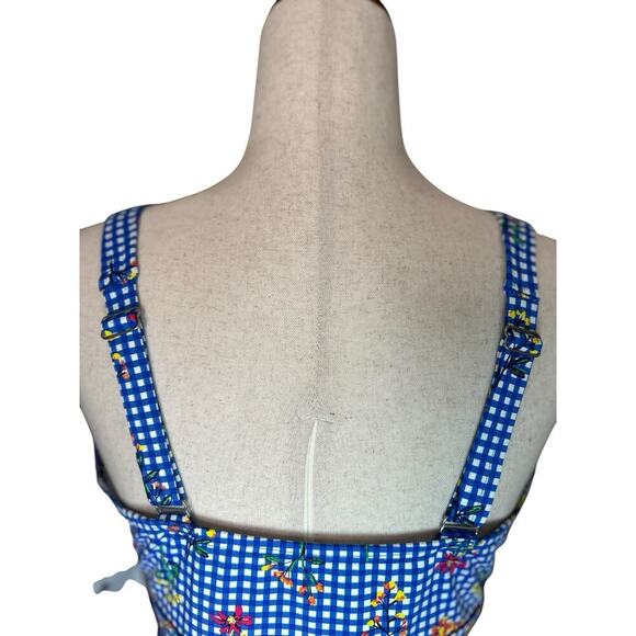 Lands' End Blue Gingham Floral Swim Top Underwire Tankini 14 D Cottagecore Sweet - Picture 6 of 9
